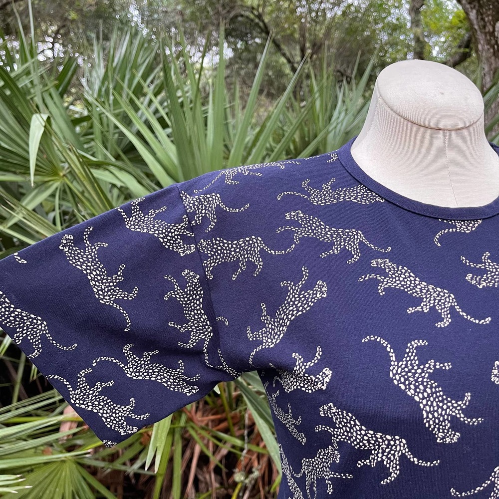 Vintage 90s Blue Leopard Cheetah Tee Shirt Cotton Kavio Designs Size M L - Picture 2 of 9